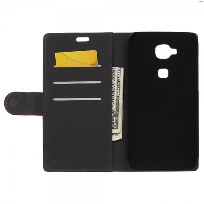 Huawei G8 Zeitlose Leder Tasche Hülle mit Litchitextur und Standfunktion - rosa