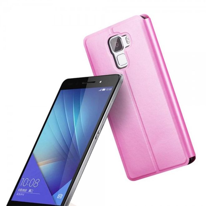 Étui de protection élégant en cuir rose de la série MOFI Vintage pour Huawei Honor 7, avec fonction support.
