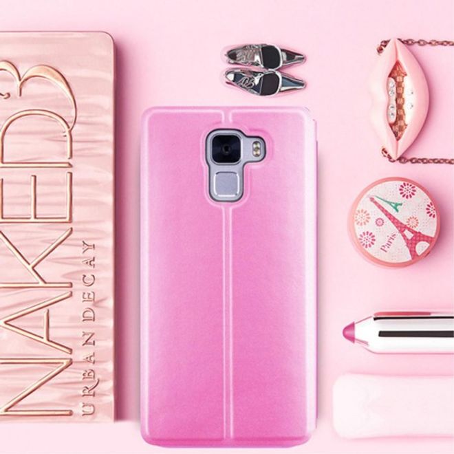 Étui de protection élégant en cuir rose de la série MOFI Vintage pour Huawei Honor 7, avec fonction support.
