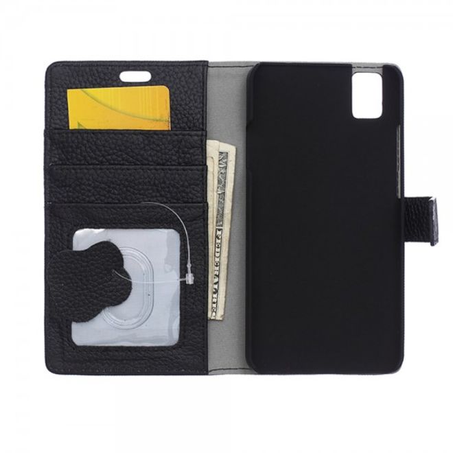 Huawei Honor 7i Echtleder Cover Hülle mit Kreditkartenslots - schwarz