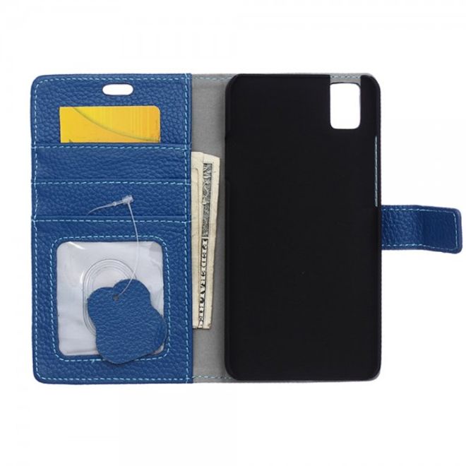 Huawei Honor 7i Echtleder Cover Hülle mit Kreditkartenslots - blau