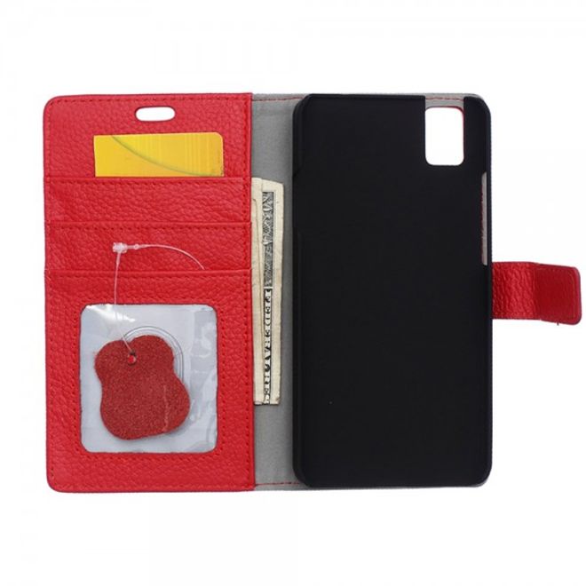 Huawei Honor 7i Echtleder Cover Hülle mit Kreditkartenslots - rot