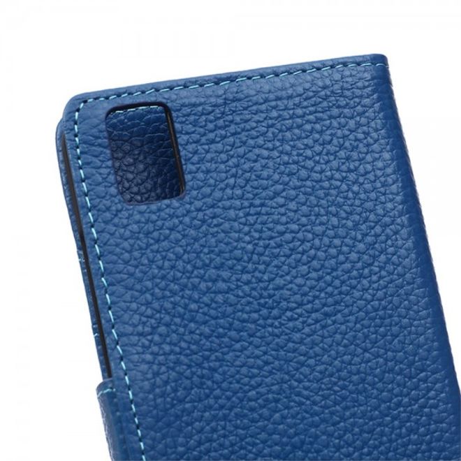 Huawei Honor 7i Echtleder Cover Hülle mit Kreditkartenslots - blau