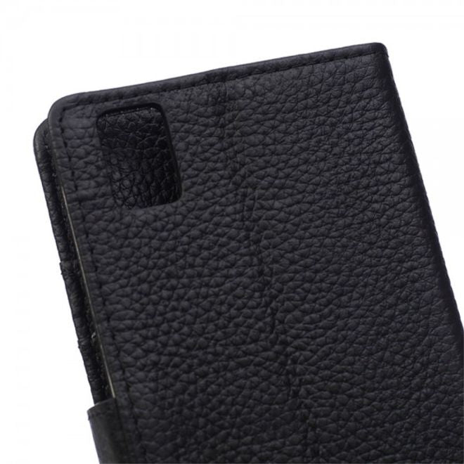 Huawei Honor 7i Echtleder Cover Hülle mit Kreditkartenslots - schwarz