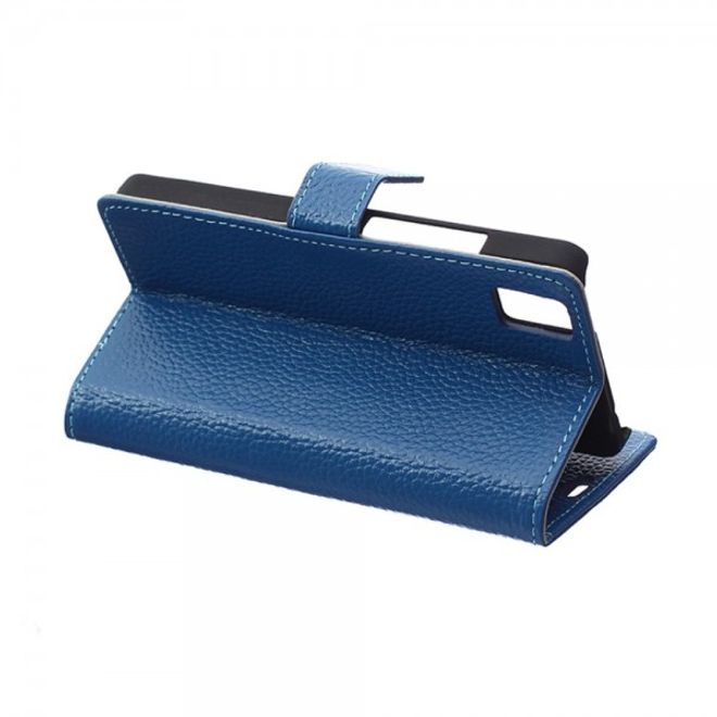 Huawei Honor 7i Echtleder Cover Hülle mit Kreditkartenslots - blau