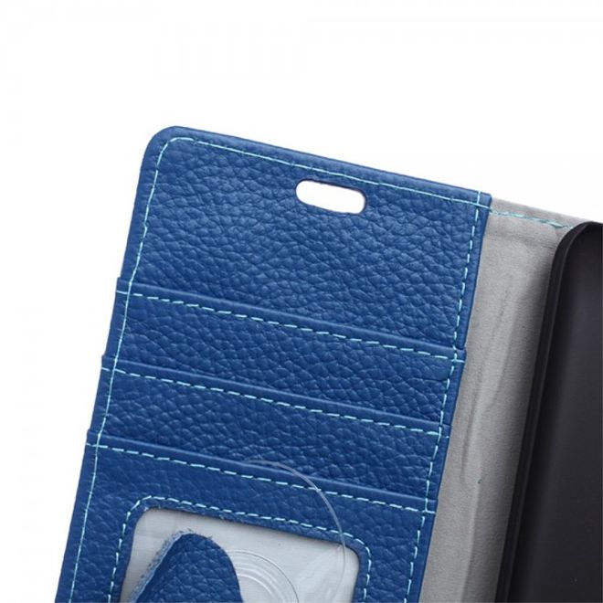 Huawei Honor 7i Echtleder Cover Hülle mit Kreditkartenslots - blau