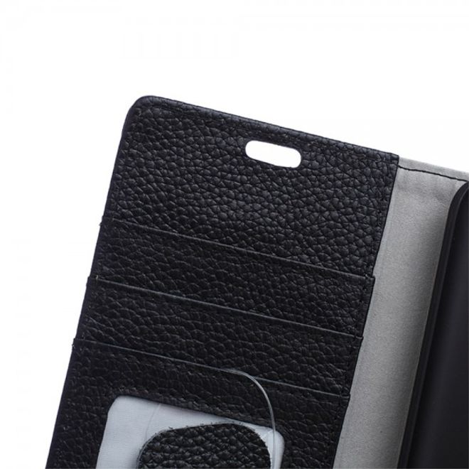 Huawei Honor 7i Echtleder Cover Hülle mit Kreditkartenslots - schwarz