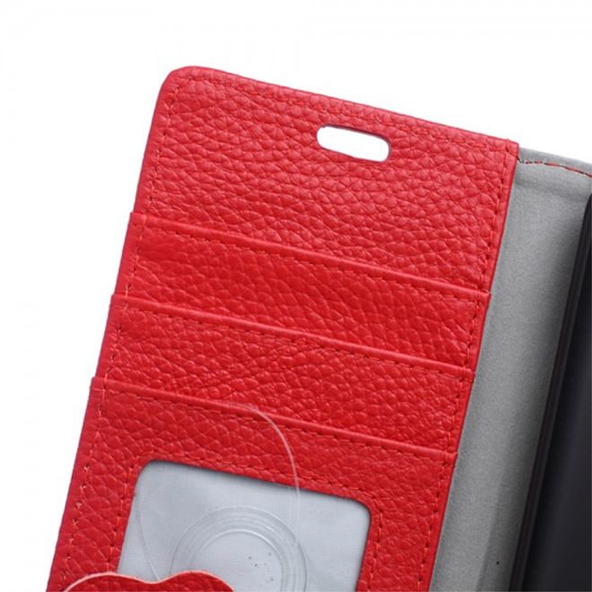 Huawei Honor 7i Echtleder Cover Hülle mit Kreditkartenslots - rot