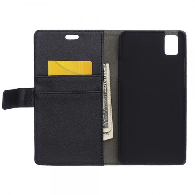 Huawei Honor 7i Leder Case Hülle mit Litchitextur und Kreditkartenslots - schwarz