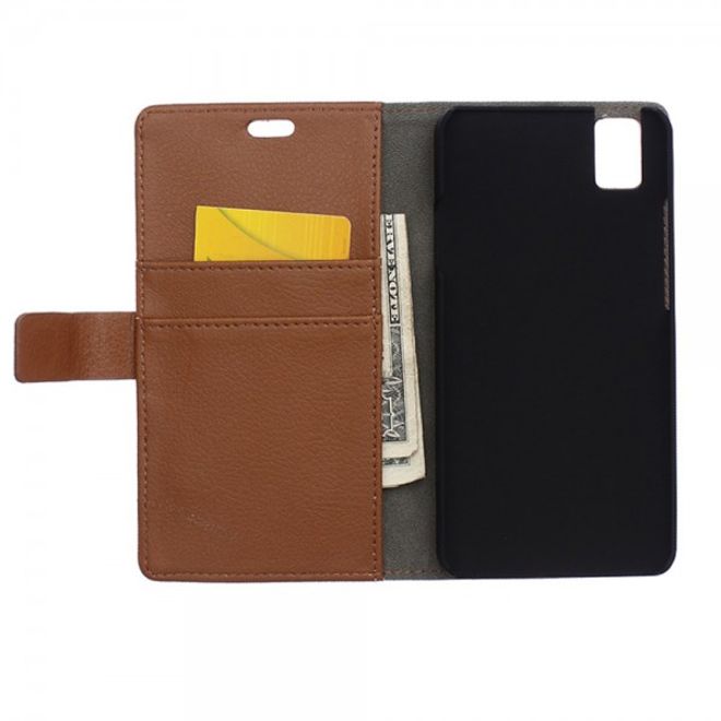 Huawei Honor 7i Leder Case Hülle mit Litchitextur und Kreditkartenslots - braun