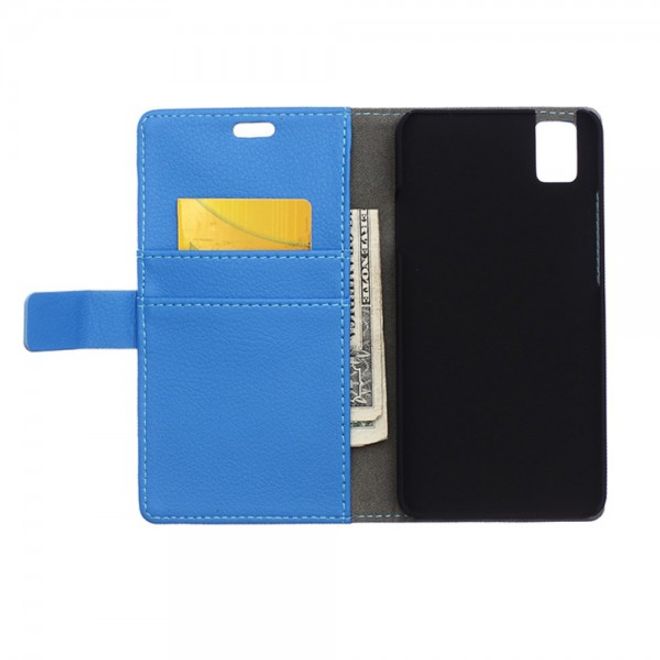 Huawei Honor 7i Leder Case Hülle mit Litchitextur und Kreditkartenslots - blau