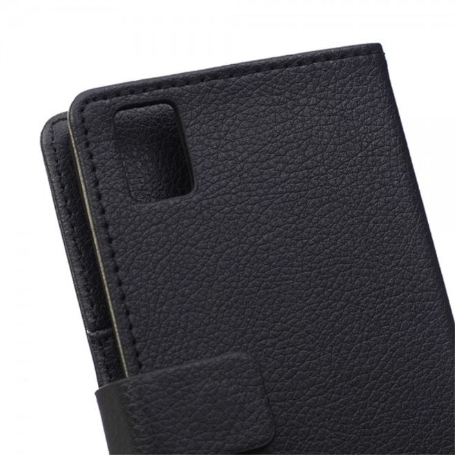 Huawei Honor 7i Leder Case Hülle mit Litchitextur und Kreditkartenslots - schwarz