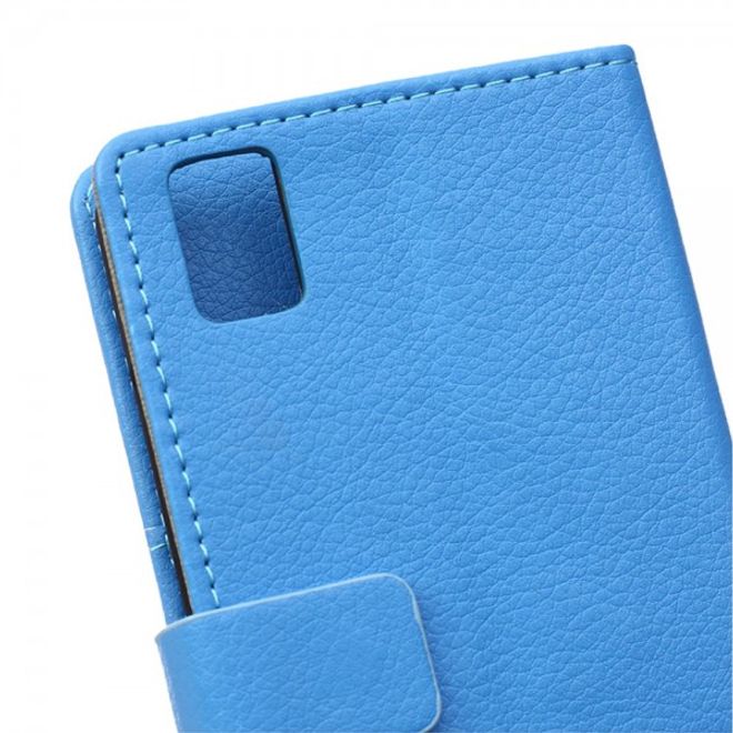 Huawei Honor 7i Leder Case Hülle mit Litchitextur und Kreditkartenslots - blau
