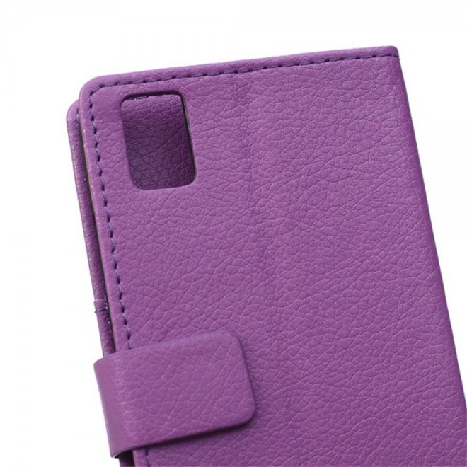 Huawei Honor 7i Leder Case Hülle mit Litchitextur und Kreditkartenslots - purpur