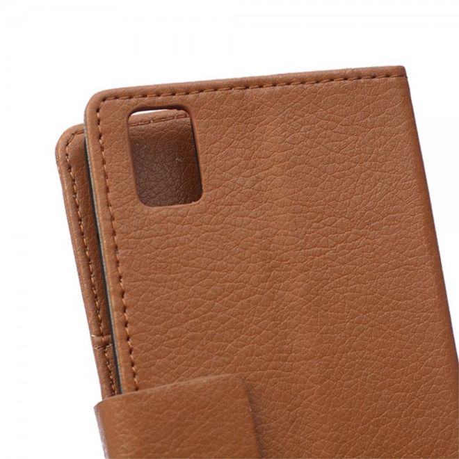 Huawei Honor 7i Leder Case Hülle mit Litchitextur und Kreditkartenslots - braun