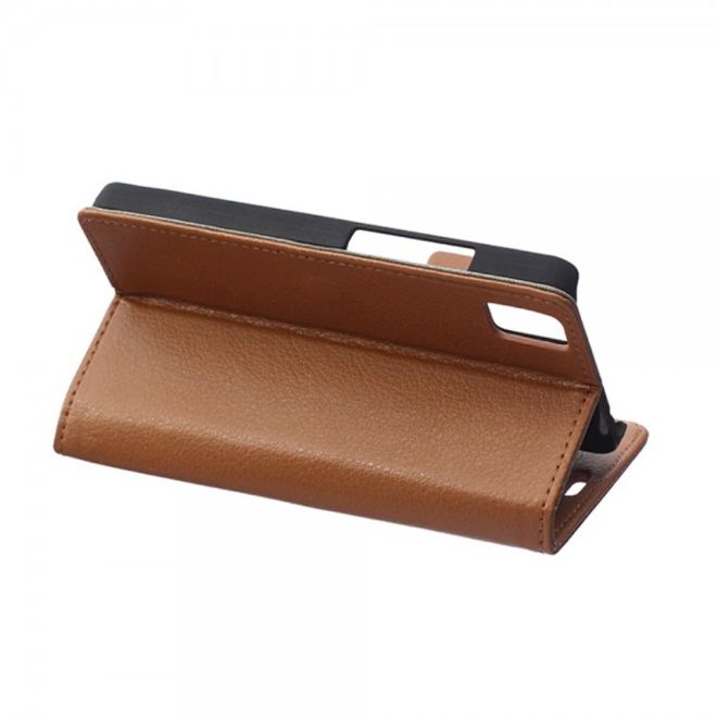 Huawei Honor 7i Leder Case Hülle mit Litchitextur und Kreditkartenslots - braun