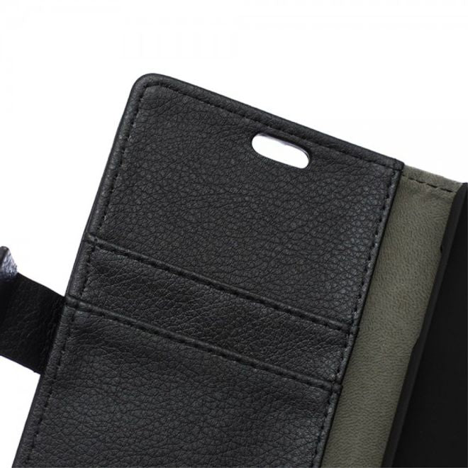 Huawei Honor 7i Leder Case Hülle mit Litchitextur und Kreditkartenslots - schwarz