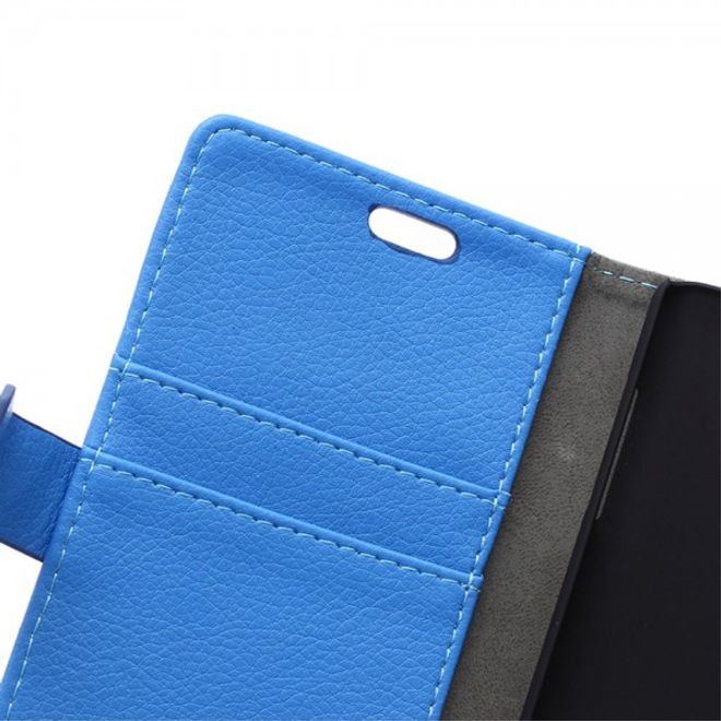 Huawei Honor 7i Leder Case Hülle mit Litchitextur und Kreditkartenslots - blau