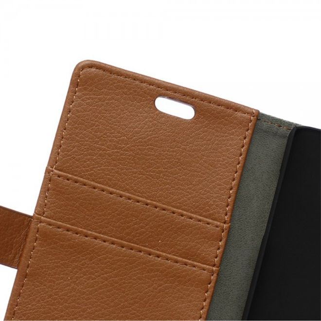 Huawei Honor 7i Leder Case Hülle mit Litchitextur und Kreditkartenslots - braun