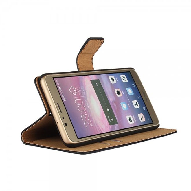 Huawei Honor 8 Hülle - Cover aus echtem Spaltleder - mit Standfunktion - schwarz