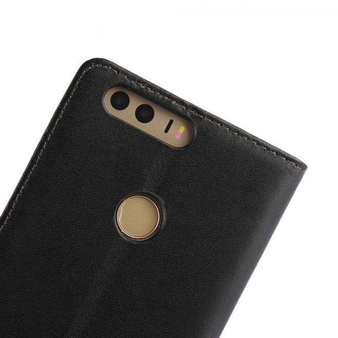 Huawei Honor 8 Hülle - Cover aus echtem Spaltleder - mit Standfunktion - schwarz