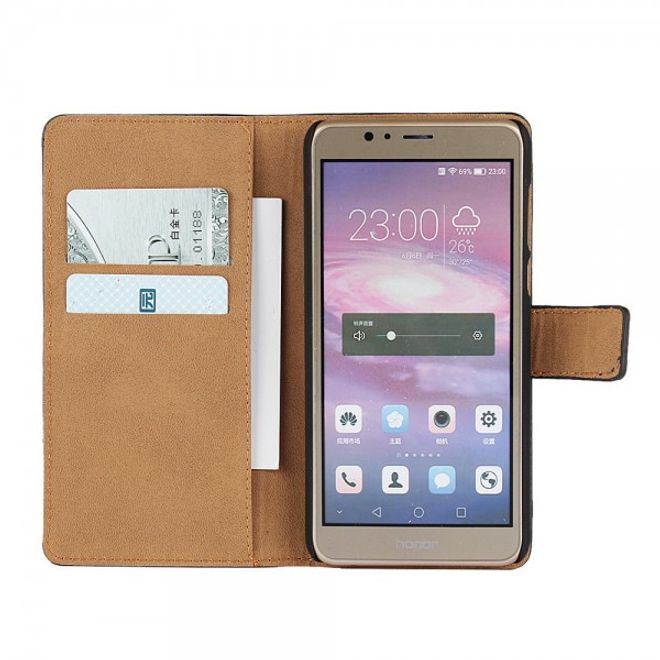Huawei Honor 8 Hülle - Cover aus echtem Spaltleder - mit Standfunktion - schwarz