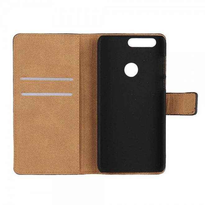 Huawei Honor 8 Hülle - Cover aus echtem Spaltleder - mit Standfunktion - schwarz