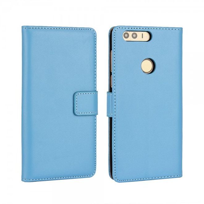 Huawei Honor 8 Hülle - Cover aus echtem Spaltleder - mit Standfunktion - blau