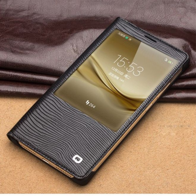 Huawei Mate 8 Echtleder Smart View Case Hülle mit Eidechsentextur - schwarz