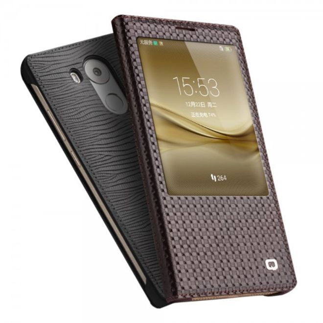 Huawei Mate 8 Echtleder Smart View Case Hülle mit Eidechsentextur - schwarz