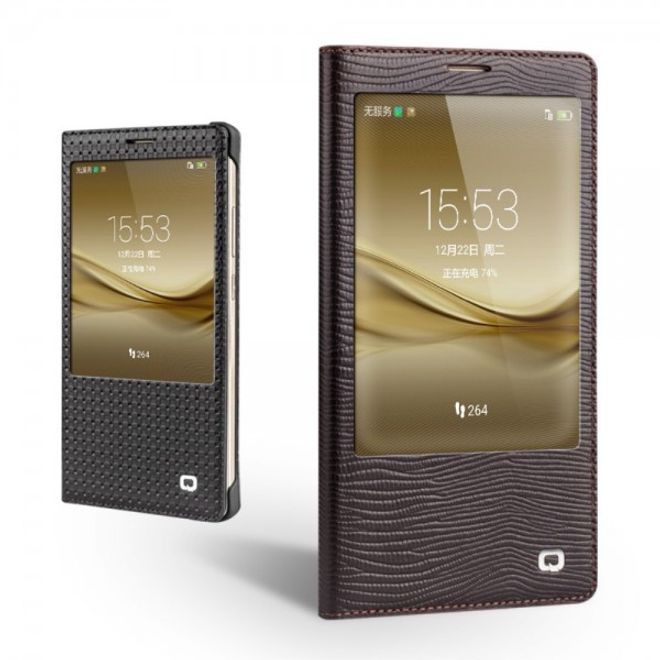 Huawei Mate 8 Echtleder Smart View Case Hülle mit Eidechsentextur - braun
