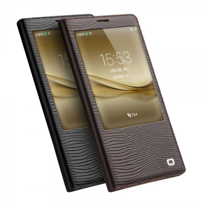 Huawei Mate 8 Echtleder Smart View Case Hülle mit Eidechsentextur - schwarz