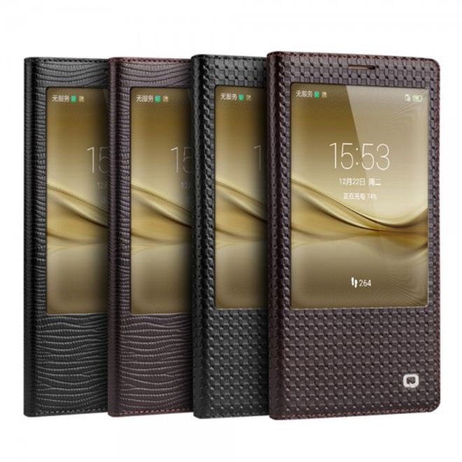 Huawei Mate 8 Echtleder Smart View Case Hülle mit Eidechsentextur - braun
