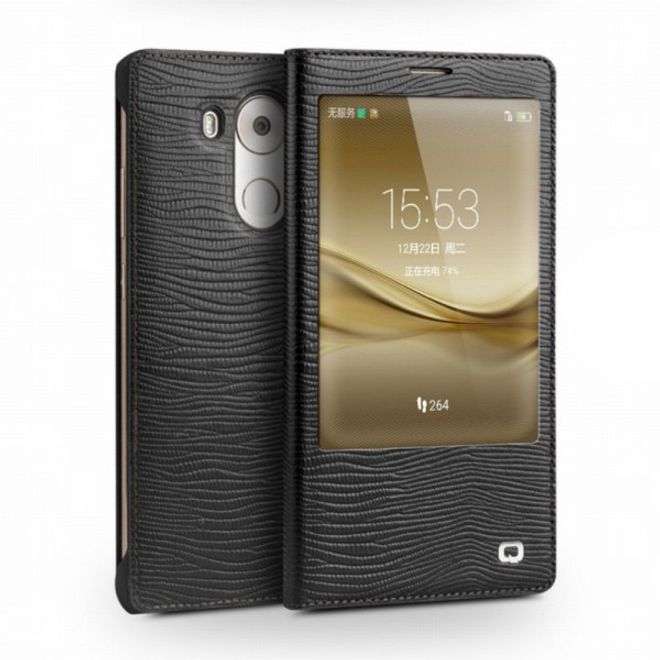 Huawei Mate 8 Echtleder Smart View Case Hülle mit Eidechsentextur - schwarz