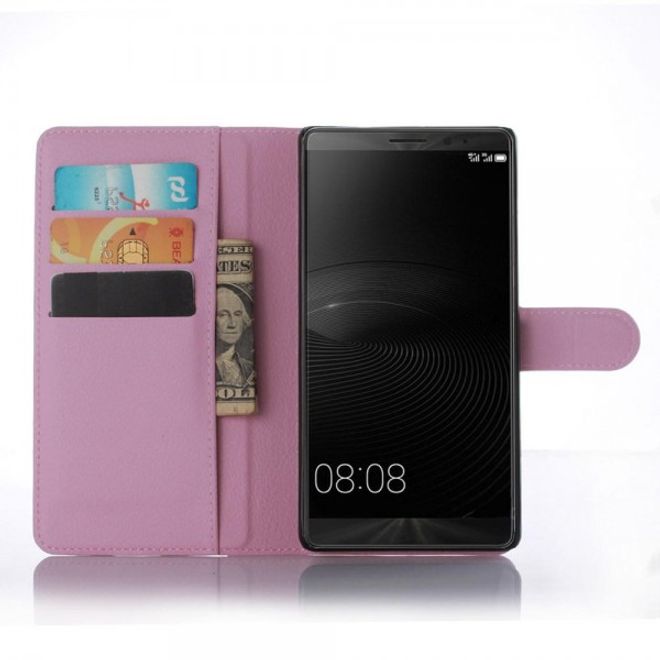 Huawei Mate 8 Klassische Leder Case Hülle mit Litchitextur und Standfunktion - pink
