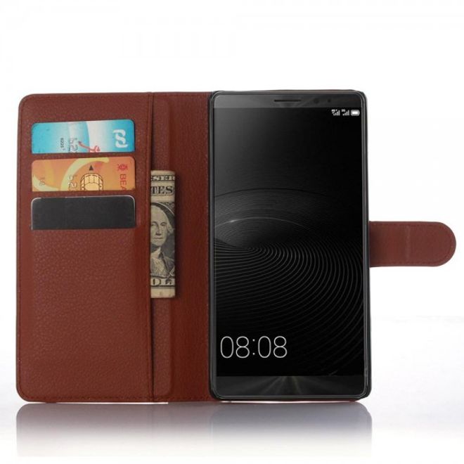 Huawei Mate 8 Klassische Leder Case Hülle mit Litchitextur und Standfunktion - braun