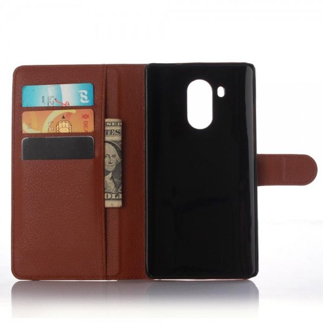 Huawei Mate 8 Klassische Leder Case Hülle mit Litchitextur und Standfunktion - braun