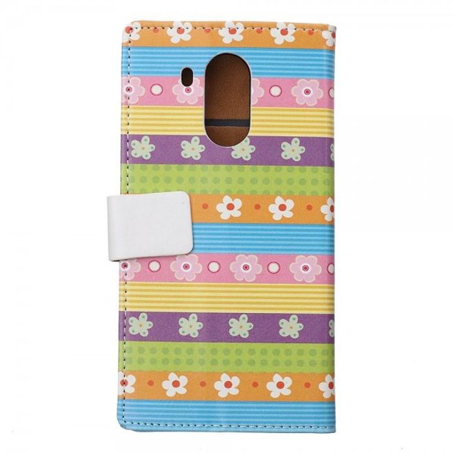 Huawei Mate 8 Leder Case Handy Hülle mit Streifen und Blumen