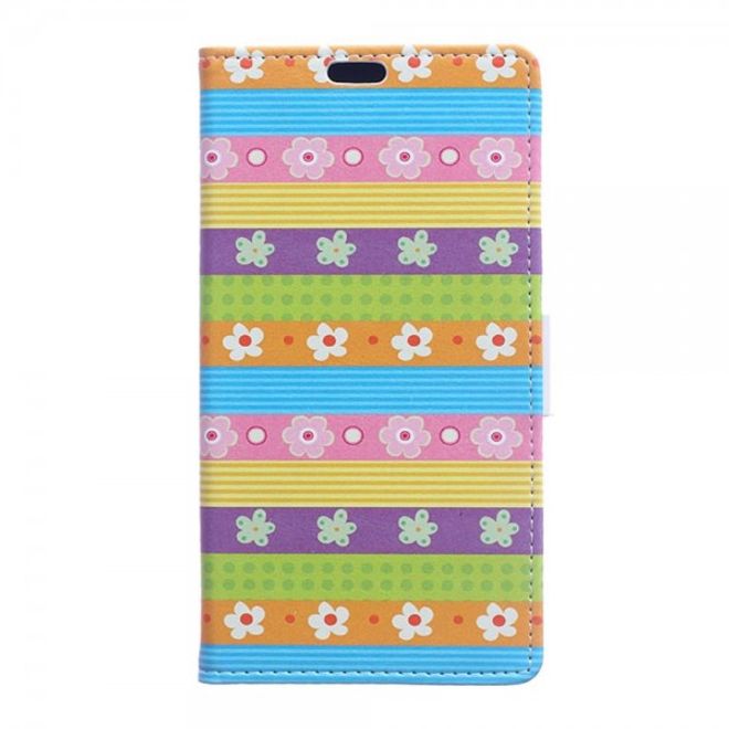 Huawei Mate 8 Leder Case Handy Hülle mit Streifen und Blumen