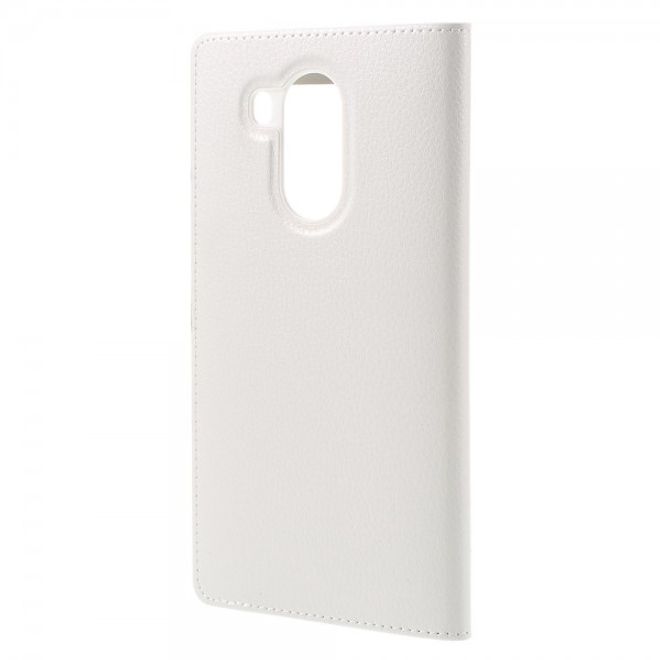Huawei Mate 8 Leder Flip Case Hülle mit grossem Fenster und Litchitextur - weiss