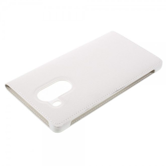 Huawei Mate 8 Leder Flip Case Hülle mit grossem Fenster und Litchitextur - weiss