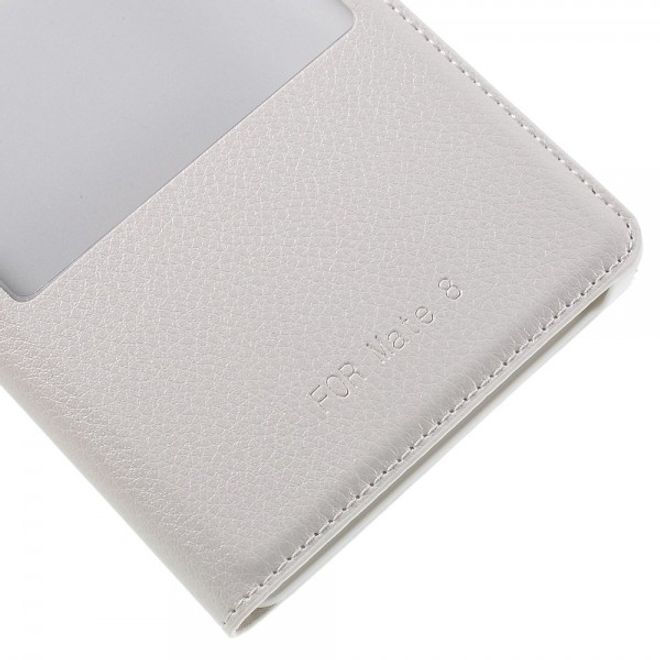 Huawei Mate 8 Leder Flip Case Hülle mit grossem Fenster und Litchitextur - weiss