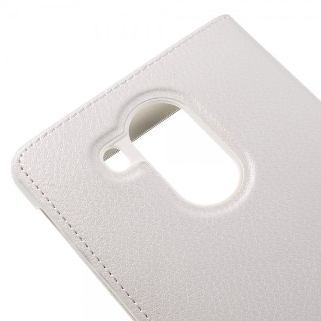 Huawei Mate 8 Leder Flip Case Hülle mit grossem Fenster und Litchitextur - weiss