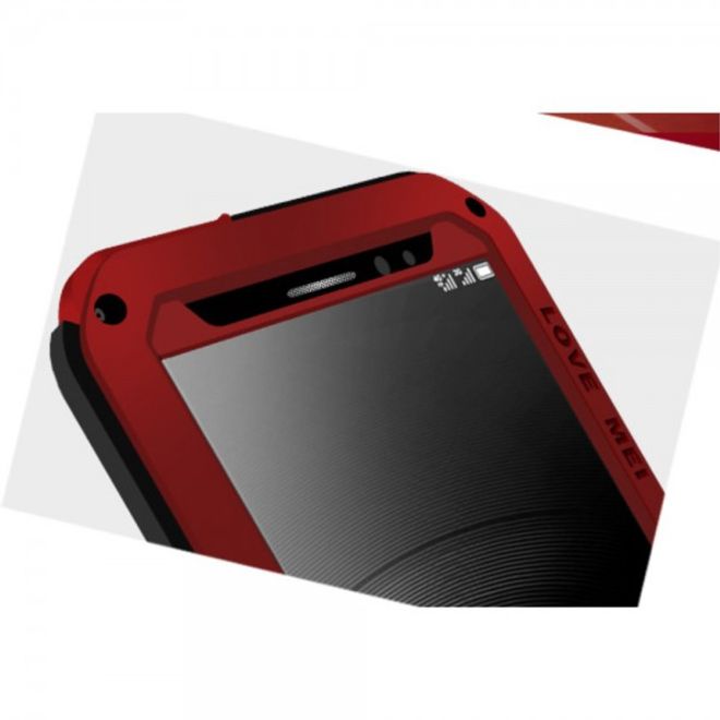 Huawei Mate 8 LOVE MEI Ultrarobustes Metall, Silikon und gehärtetes Glas Cover Case - rot