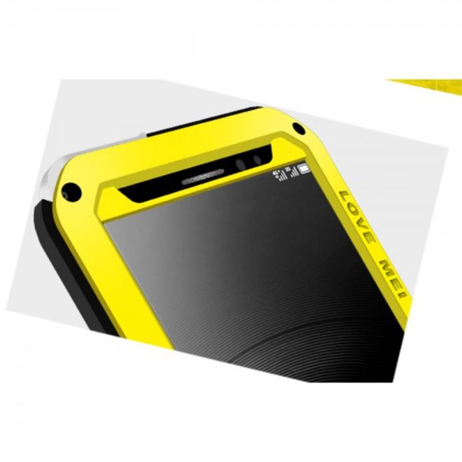 Huawei Mate 8 LOVE MEI Ultrarobustes Metall, Silikon und gehärtetes Glas Cover Case - gelb