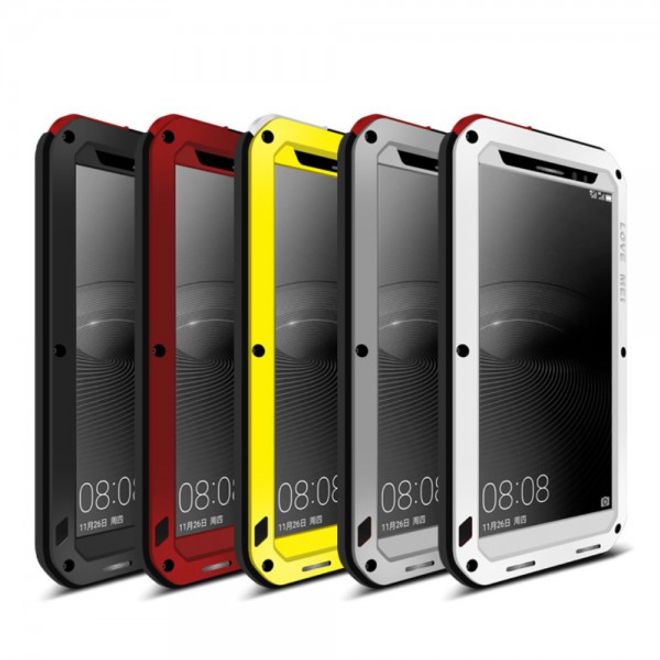 Huawei Mate 8 LOVE MEI Ultrarobustes Metall, Silikon und gehärtetes Glas Cover Case - weiss