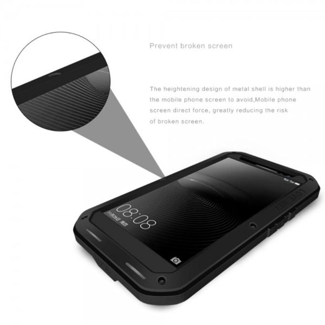 Huawei Mate 8 LOVE MEI Ultrarobustes Metall, Silikon und gehärtetes Glas Cover Case - schwarz