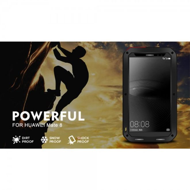 Huawei Mate 8 LOVE MEI Ultrarobustes Metall, Silikon und gehärtetes Glas Cover Case - schwarz