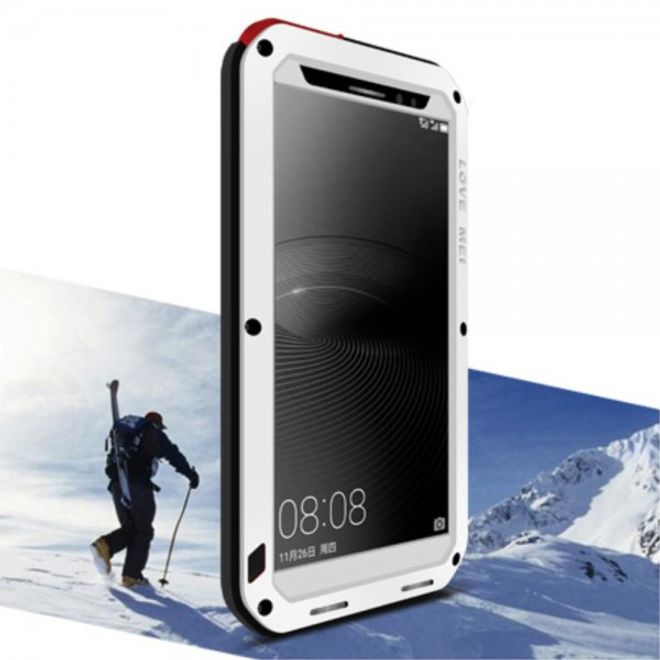 Huawei Mate 8 LOVE MEI Ultrarobustes Metall, Silikon und gehärtetes Glas Cover Case - weiss