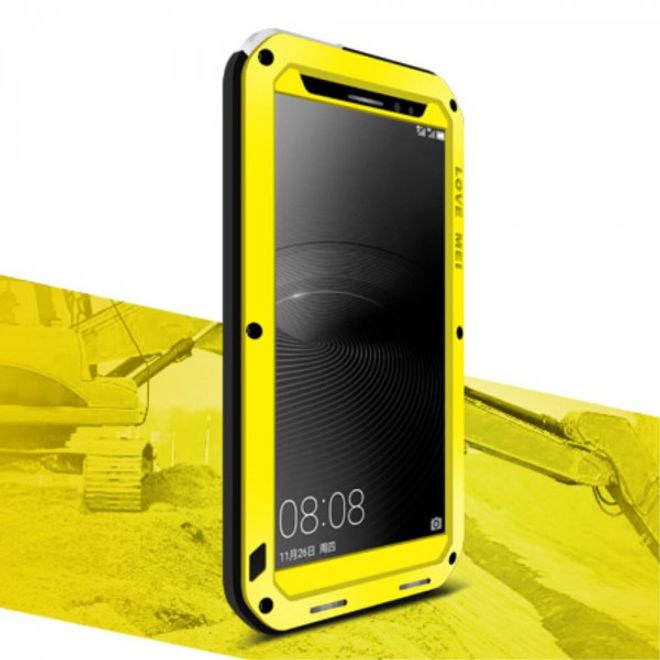 Huawei Mate 8 LOVE MEI Ultrarobustes Metall, Silikon und gehärtetes Glas Cover Case - gelb